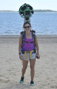 Google Trekker: Christina Balzotti wearing her equipment on Malibu Beach. Joe Prezioso photo